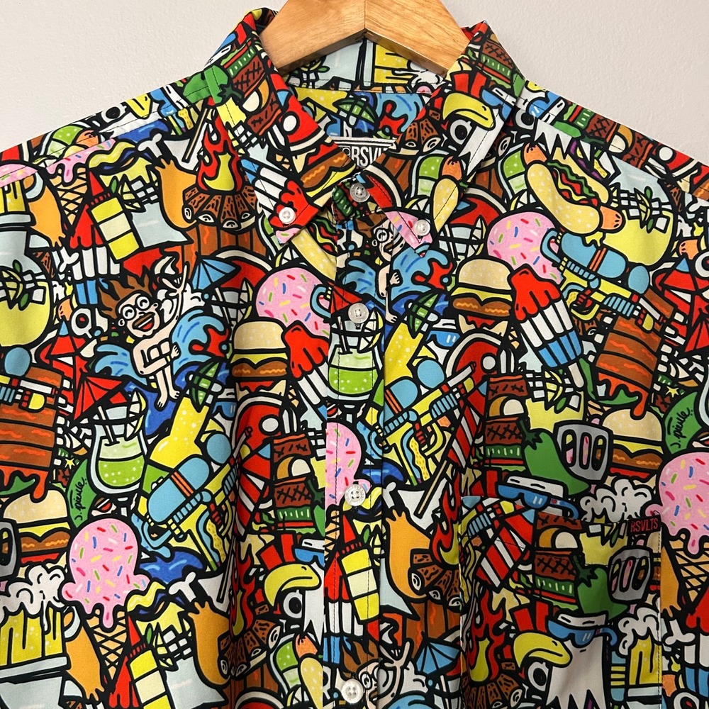 RSVLTS‎ Darty in the USA Kunuflex Mens Large Short Sleeve Button Down Shirt